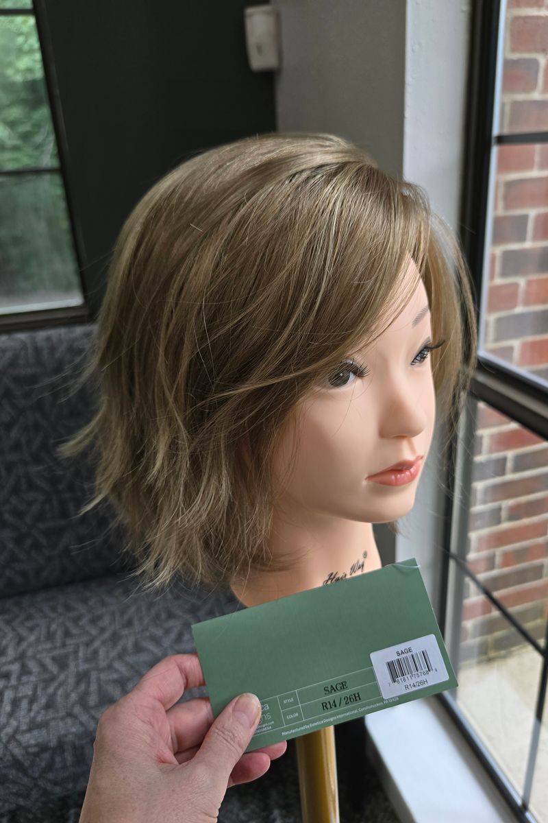 Sage in R14/26H is Dark blonde with Golden Blonde highlights
