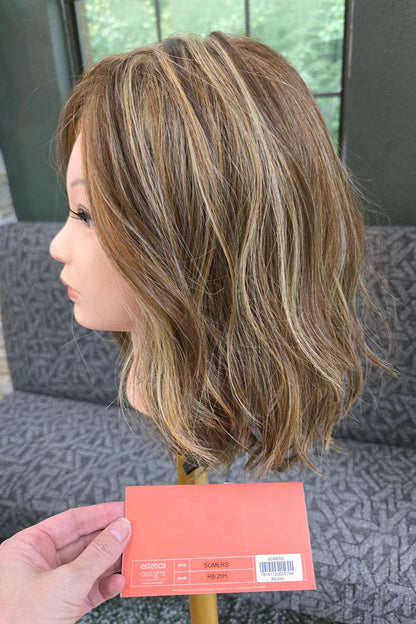Somers Wig by Estetica Left Side Beachy Waves in Color R8/26H