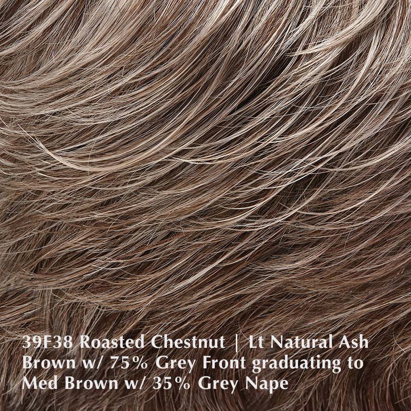 39F38 Roasted Chestnut | Light Natural Ash Brown with 75% Grey Front, graduating to Medium Brown with 35% Grey Nape