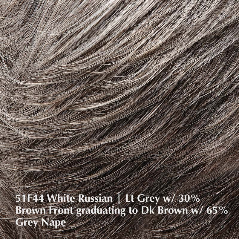 51F44 White Russian | Light Grey with 30% Brown Front, graduating to Dark Brown with 65% Grey Nape