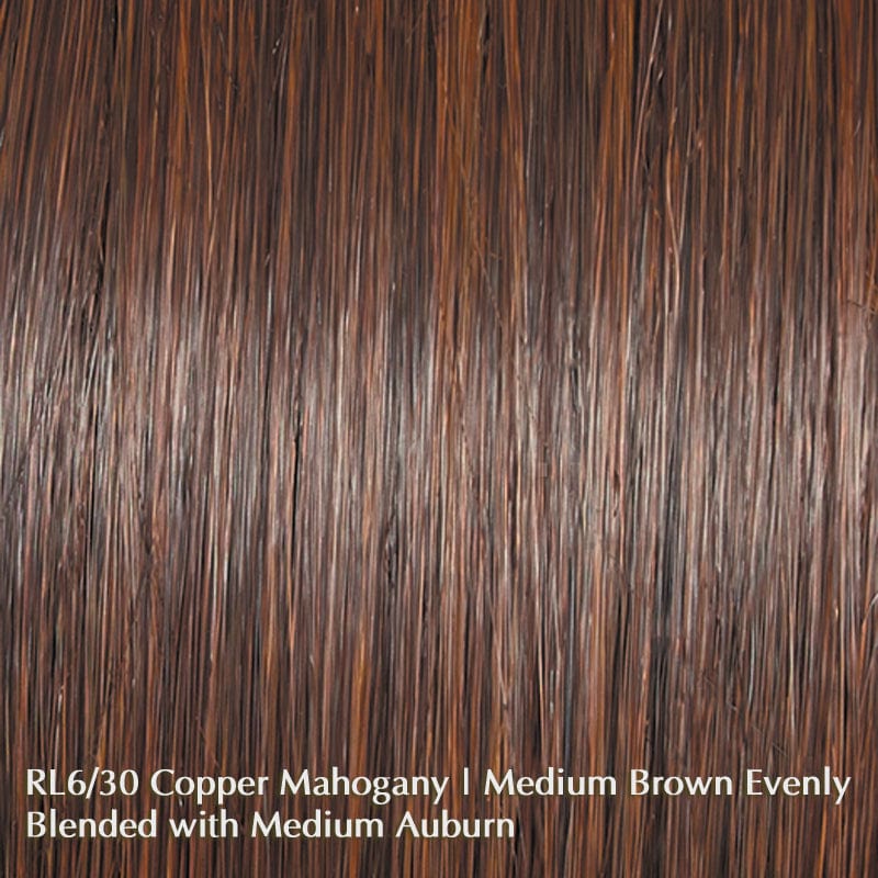 Alpha Wave 16" Topper by Raquel Welch | HF Synthetic Hair Topper (Mono Top) Raquel Welch Heat Friendly Synthetic RL6/30 Copper Mahogany / Front: 14.25" | Crown: 16.5” | Sides: 14.25” | Back:16.5” / 6 x 6.5"
