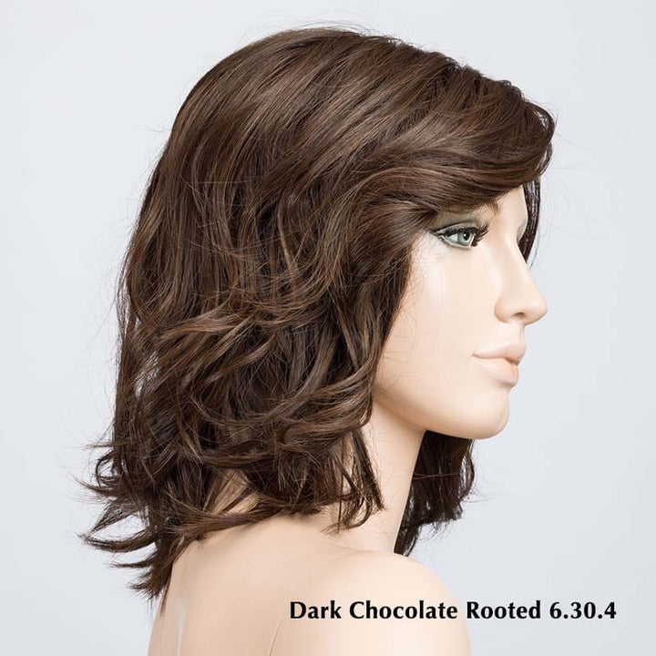 Delight by Ellen Wille | Heat Friendly Synthetic Lace Front Wig (Mono Part) Ellen Wille Heat Friendly Synthetic Dark Chocolate Rooted 6.30.4 | Darkest Dark/Brown Blend w/ Light Auburn & Shaded Roots / Front: 11" | Crown: 8.5" | Sides: 9.5" | Nape: 6" / Petite / Average