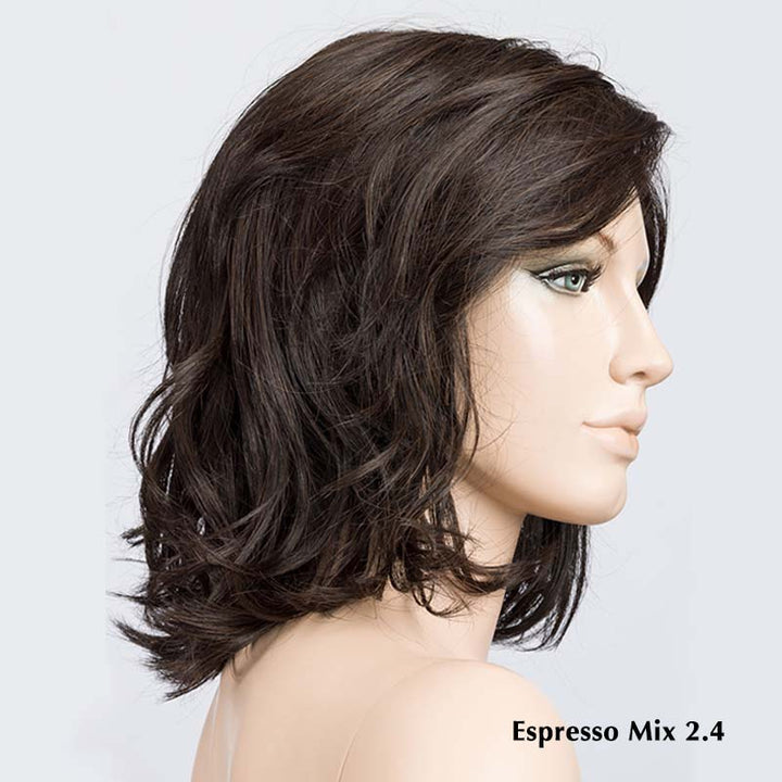 Delight by Ellen Wille | Heat Friendly Synthetic Lace Front Wig (Mono Part) Ellen Wille Heat Friendly Synthetic Espresso Mix 2.4 | Black / Dark Brown Blend w/ Darkest Brown / Front: 11" | Crown: 8.5" | Sides: 9.5" | Nape: 6" / Petite / Average