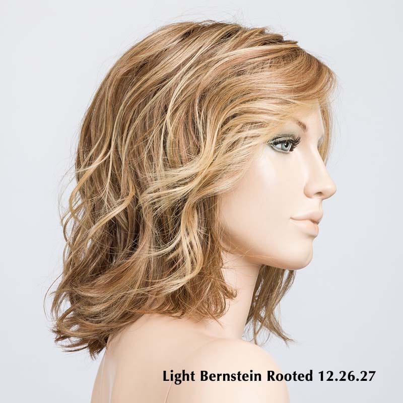 Delight by Ellen Wille | Heat Friendly Synthetic Lace Front Wig (Mono Part) Ellen Wille Heat Friendly Synthetic Light Bernstein Rooted 12.26.27 | Lightest Brown/Golden Blonde Blend w/ Dark Strawberry Blonde Highlights & Shaded Roots / Front: 11