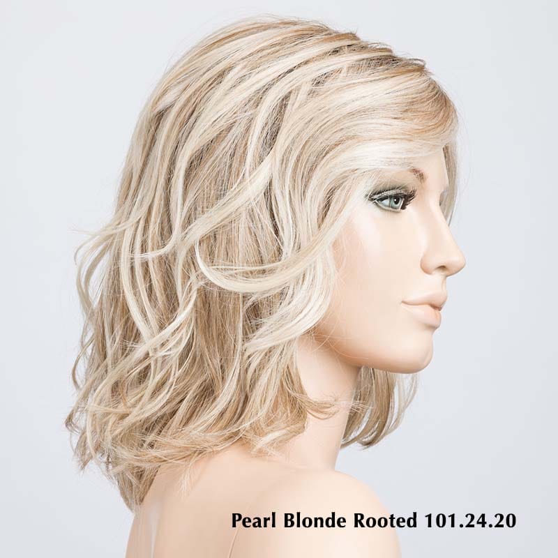 Delight by Ellen Wille | Heat Friendly Synthetic Lace Front Wig (Mono Part) Ellen Wille Heat Friendly Synthetic Pearl Blonde Rooted 101.24.20 | Lightest Ash Blonde & Pearl Platinum Blend w/ Light Strawberry Blonde Highlights & Shaded Roots / Front: 11" | Crown: 8.5" | Sides: 9.5" | Nape: 6" / Petite / Average