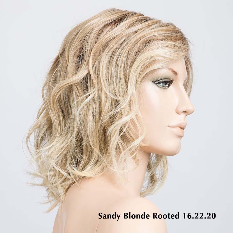Delight by Ellen Wille | Heat Friendly Synthetic Lace Front Wig (Mono Part) Ellen Wille Heat Friendly Synthetic Sandy Blonde Rooted 16.22.20 | Medium / Light Neutral Blonde Blend w/ Light Strawberry Blonde highlights & Shaded Roots / Front: 11" | Crown: 8.5" | Sides: 9.5" | Nape: 6" / Petite / Average