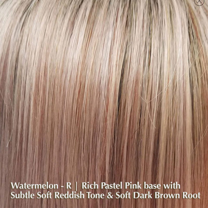 Max Wig by Rene of Paris | Synthetic Lace Front Wig (Mono Part) Synthetic Wigs Watermelon-R | Rick Pastel Pink base with subtle Soft Reddish tone and Soft Dark Brown Roots / Fringe: 5.5” | Crown: 5.5” | Nape: 1.75” / Average