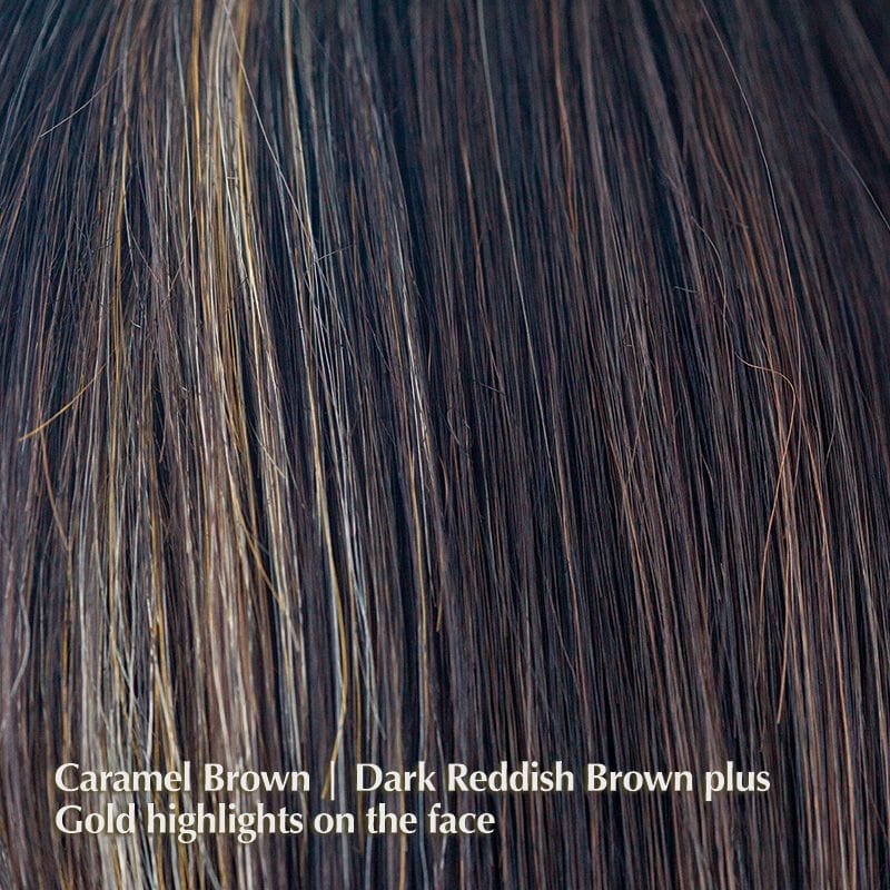 Nico Wig by ROP Hi Fashion | Synthetic Wig (Basic Cap) ROP Hi Fashion Wigs Caramel Brown | Dark Reddish Brown plus Gold highlights on the face / Fringe: 3.25" | Crown:11” | Nape: 2” / Average