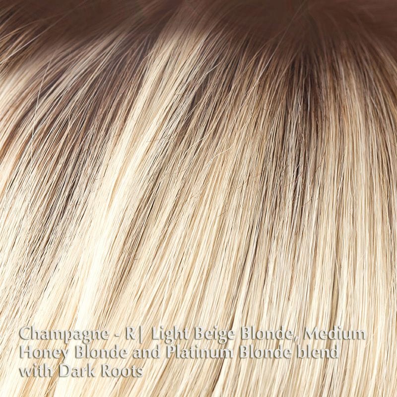 Sandie Wig by Noriko | Synthetic Wig (Basic Cap) Noriko Wigs Champagne-R | Light Beige Blonde Medium Honey Blonde and Platinum Blonde blend with Dark Roots / Front: 5.2" | Crown: 6.4" | Nape: 3.6" / Petite / Average
