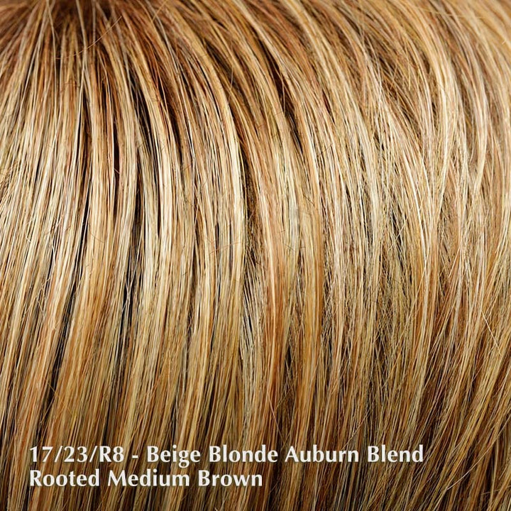 Undercut Bob | Synthetic Lace Front Wig (Mono Top) TressAllure Heat Friendly Synthetic 17/23/R8 Beige Blonde & Auburn Blended w/ Medium Brown Roots / Front: 10.5" | Crown: 12.5" | Nape: 5.5" / Average