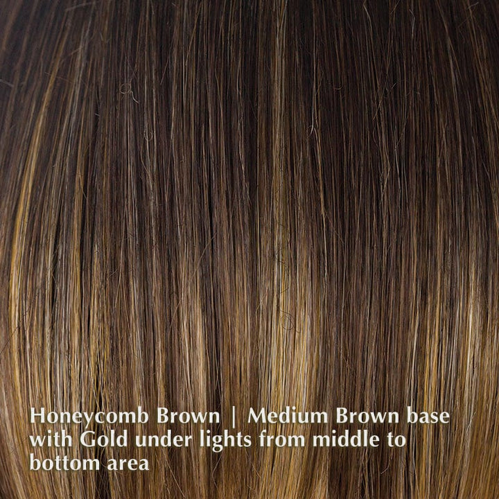 Adeline Wig by Rene of Paris | Synthetic Lace Front Wig Rene of Paris Synthetic Honeycomb Brown | Medium Brown base with Gold under lights from middle to bottom area / Bang: 7.5" | Crown: 11” | Nape: 4” / Average