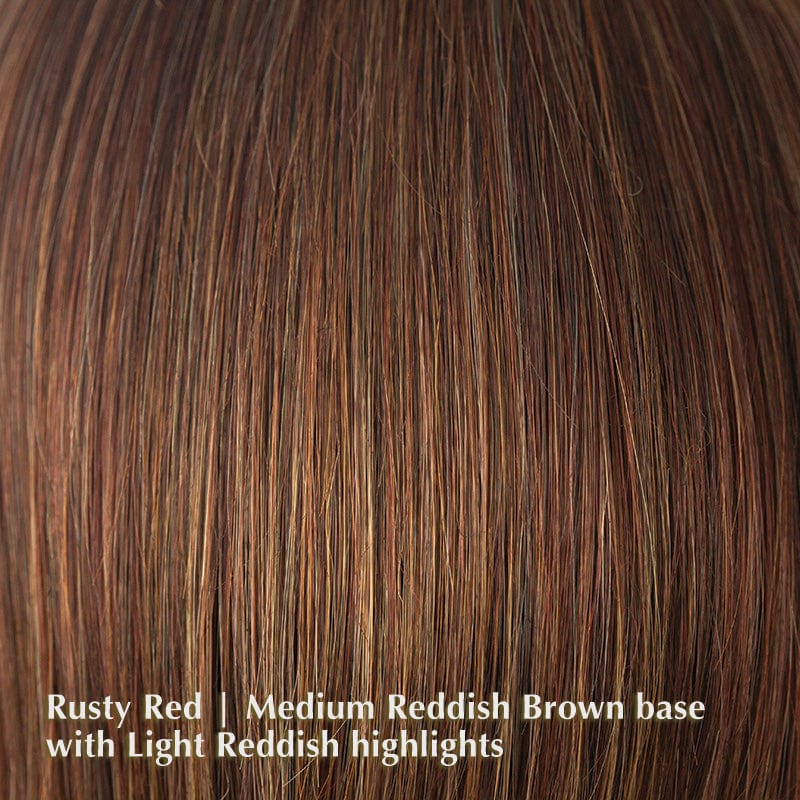 Adeline Wig by Rene of Paris | Synthetic Lace Front Wig Rene of Paris Synthetic Rusty Red | Medium Reddish Brown base with Light Reddish highlights / Bang: 7.5" | Crown: 11” | Nape: 4” / Average