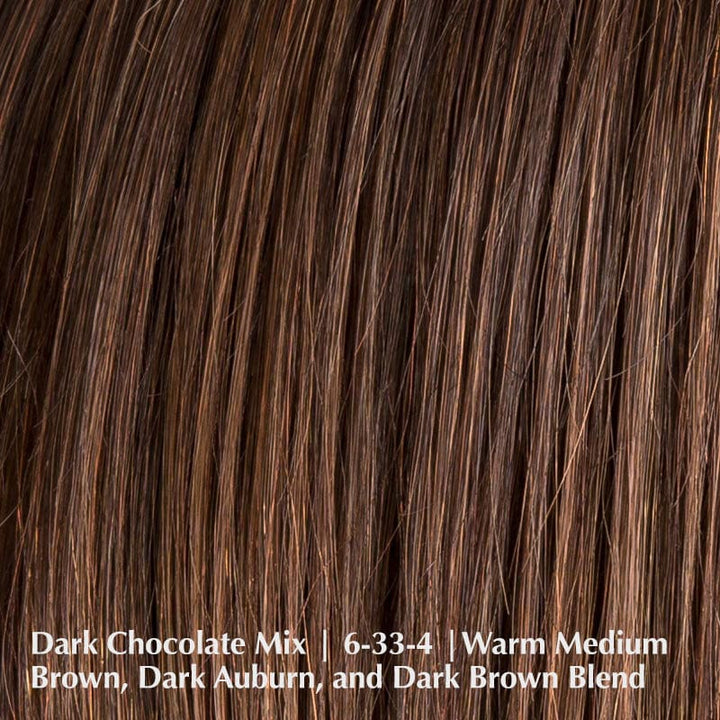 Adore Wig by Ellen Wille | Human Hair & Synthetic Blend Lace Front Wig Ellen Wille Heat Friendly | Human Hair Blend Dark Chocolate Mix |  6-33-4 | Warm Medium Brown, Dark Auburn, and Dark Brown blend / Front: 7" | Crown: 10.5" | Sides: 6" | Nape: 3" / Petite / Average
