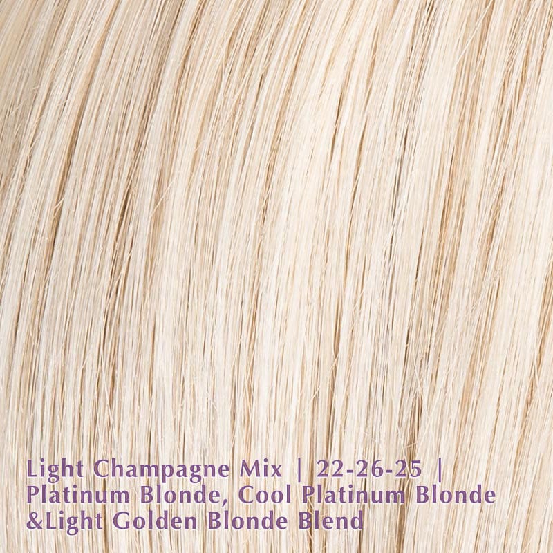 Adore Wig by Ellen Wille | Human Hair & Synthetic Blend Lace Front Wig Ellen Wille Heat Friendly | Human Hair Blend Light Champagne Mix | 22-26-25 | Platinum Blonde, Cool Platinum Blonde, and Light Golden Blonde blend / Front: 7" | Crown: 10.5" | Sides: 6" | Nape: 3" / Petite / Average