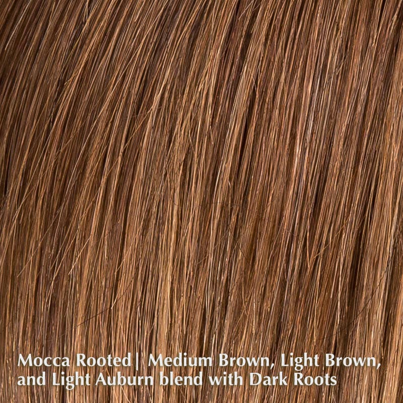 Adore Wig by Ellen Wille | Human Hair & Synthetic Blend Lace Front Wig Ellen Wille Heat Friendly | Human Hair Blend Mocca Rooted | Medium Brown, Light Brown, and Light Auburn blend with Dark Roots / Front: 7" | Crown: 10.5" | Sides: 6" | Nape: 3" / Petite / Average