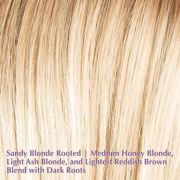 Affair Hi Wig by Ellen Wille | Heat Friendly Synthetic | Lace Front Wig (Hand-Tied) Ellen Wille Heat Friendly Synthetic Sandy Blonde Rooted | Medium Honey Blonde, Light Ash Blonde, and Lightest Reddish Brown blend with Dark Roots / Front: 6" | Crown: 17" | Sides: 14.5" | Nape: 10" / Petite / Average