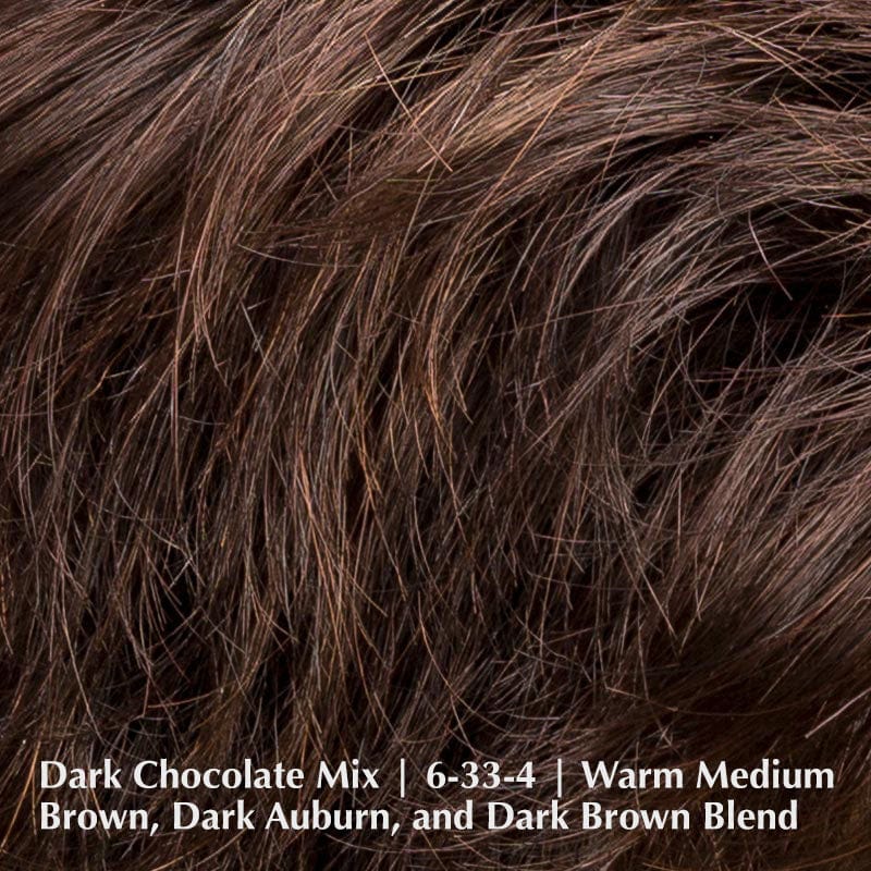 Air Wig by Ellen Wille | Synthetic Lace Front Wig (Hand-Tied) Ellen Wille Synthetic Dark Chocolate Mix | 6-33-4 | Warm Medium Brown, Dark Auburn, and Dark Brown blend / Front: 2" | Crown: 2.5" | Sides: 2" | Nape: 1.75" / Petite / Average