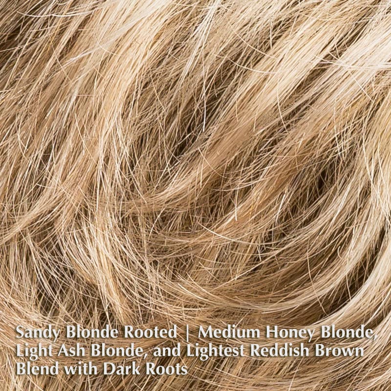 Air Wig by Ellen Wille | Synthetic Lace Front Wig (Hand-Tied) Ellen Wille Synthetic Sandy Blonde Rooted | Medium Honey Blonde, Light Ash Blonde, and Lightest Reddish Brown blend with Dark Roots / Front: 2" | Crown: 2.5" | Sides: 2" | Nape: 1.75" / Petite / Average