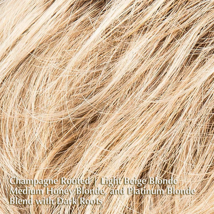 Alba Comfort Wig by Ellen Wille | Synthetic Lace Front Wig (Mono Top) Ellen Wille Synthetic Champagne Rooted | Light Beige Blonde,  Medium Honey Blonde, and Platinum Blonde blend with Dark Roots / Bang: 3.5" | Crown: 4" | Sides: 3.5" | Nape: 2.25" / Petite / Average