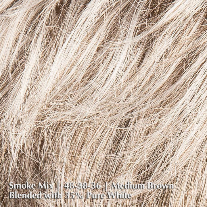 Alba Comfort Wig by Ellen Wille | Synthetic Lace Front Wig (Mono Top) Ellen Wille Synthetic Smoke Mix | 48-38-36 | Medium Brown blended with 35% Pure White / Bang: 3.5" | Crown: 4" | Sides: 3.5" | Nape: 2.25" / Petite / Average