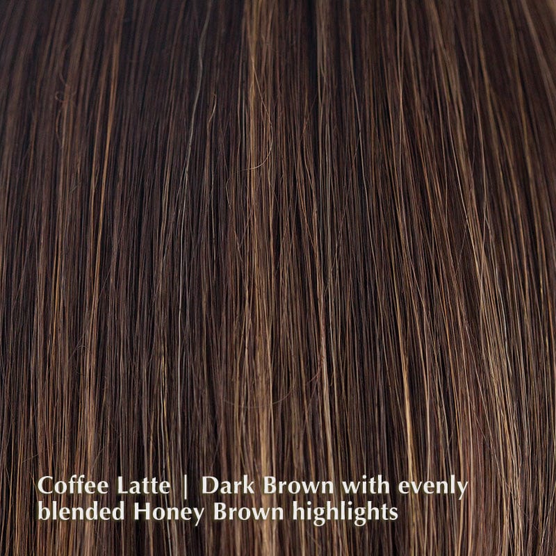 Alexi Wig by Noriko | Synthetic Lace Front Wig Noriko Synthetic Coffee Latte | Dark Brown with evenly blended Honey Brown highlights / Bang: 3.93” | Sides: 7.87” | Crown: 10.62” | Nape: 3.93” | Back: 10.62” / Average