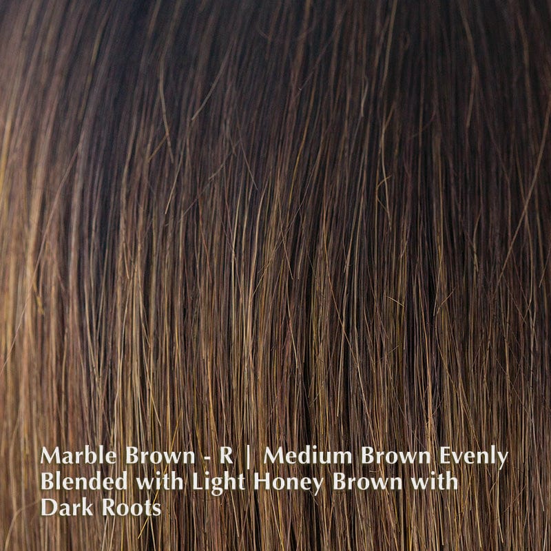 Alexi Wig by Noriko | Synthetic Lace Front Wig Noriko Synthetic Marble Brown - R | Medium Brown Evenly Blended with Light Honey Brown with Dark Roots / Bang: 3.93” | Sides: 7.87” | Crown: 10.62” | Nape: 3.93” | Back: 10.62” / Average