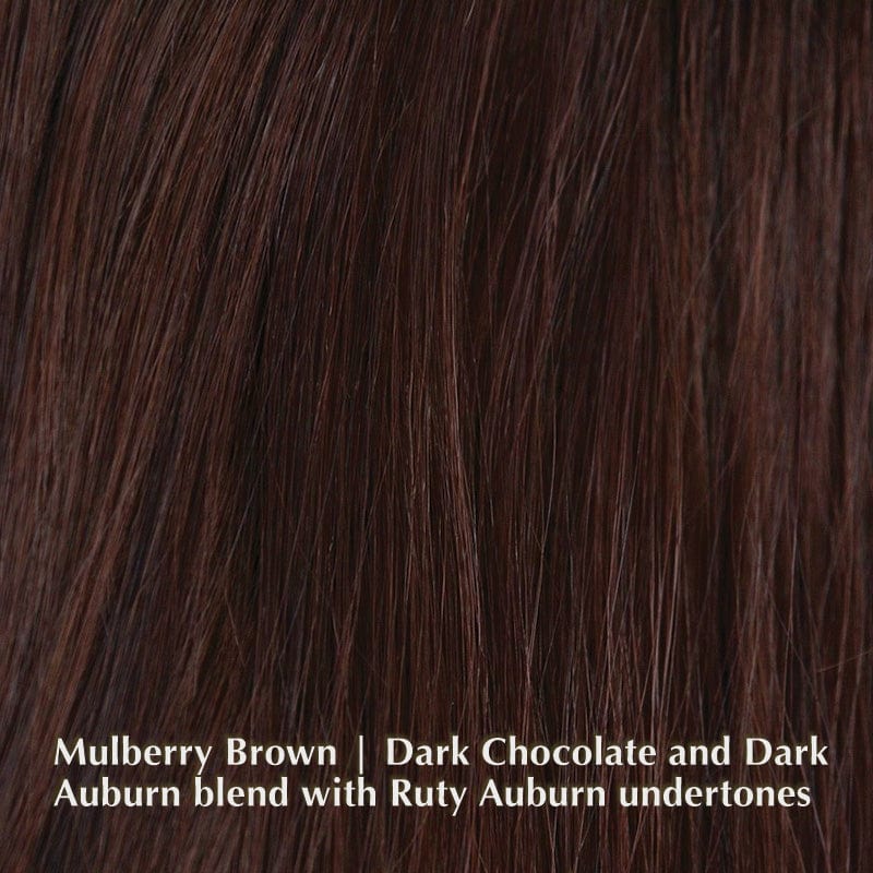 Alexi Wig by Noriko | Synthetic Lace Front Wig Noriko Synthetic Mulberry Brown | Dark Chocolate and Dark Auburn blend with Ruby Auburn undertones / Bang: 3.93” | Sides: 7.87” | Crown: 10.62” | Nape: 3.93” | Back: 10.62” / Average
