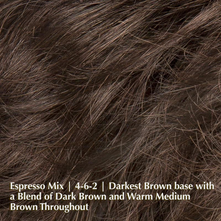 Alexis Deluxe Wig by Ellen Wille | Synthetic Lace Front Wig (Mono Top) Ellen Wille Synthetic Espresso Mix | 4-6-2 | Darkest Brown base with a blend of Dark Brown and Warm Medium Brown throughout / Front: 3.75" | Crown: 4" | Side: 3" | Nape: 2.5" / Petite / Average