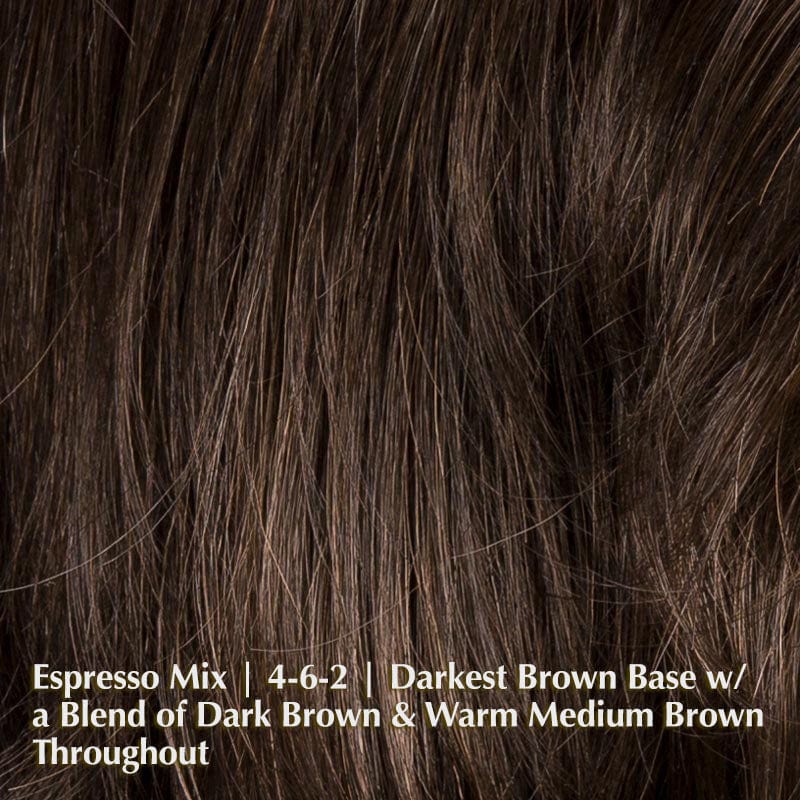 Alive Wig by Ellen Wille | Synthetic Lace Front Wig Ellen Wille Synthetic Espresso Mix | 4-6-2 | Darkest Brown base with a blend of Dark Brown and Warm Medium Brown throughout / Front: 4.5" | Crown: 9” | Sides: 9” | Nape: 9” / Petite / Average