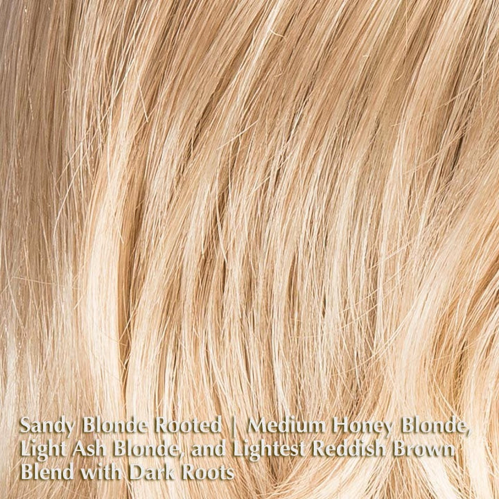 Alive Wig by Ellen Wille | Synthetic Lace Front Wig Ellen Wille Synthetic Sandy Blonde Rooted | Medium Honey Blonde, Light Ash Blonde, and Lightest Reddish Brown blend with Dark Roots / Front: 4.5" | Crown: 9” | Sides: 9” | Nape: 9” / Petite / Average