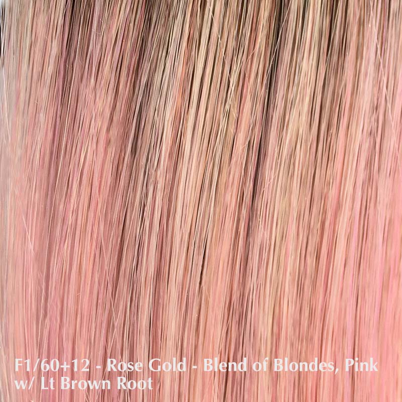 Allegro 18 Wig by Belle Tress | Heat Friendly | Synthetic Lace Front Wig  (Mono Part) Belle Tress Heat Friendly Synthetic Rose Gold | A beautiful shimmering blend of blondes, pink, with a soft light brown root / Bang: n/a | Side: 13" - 15" | Nape: 11" | Back: 18" | Overall: 13" - 18" / Average