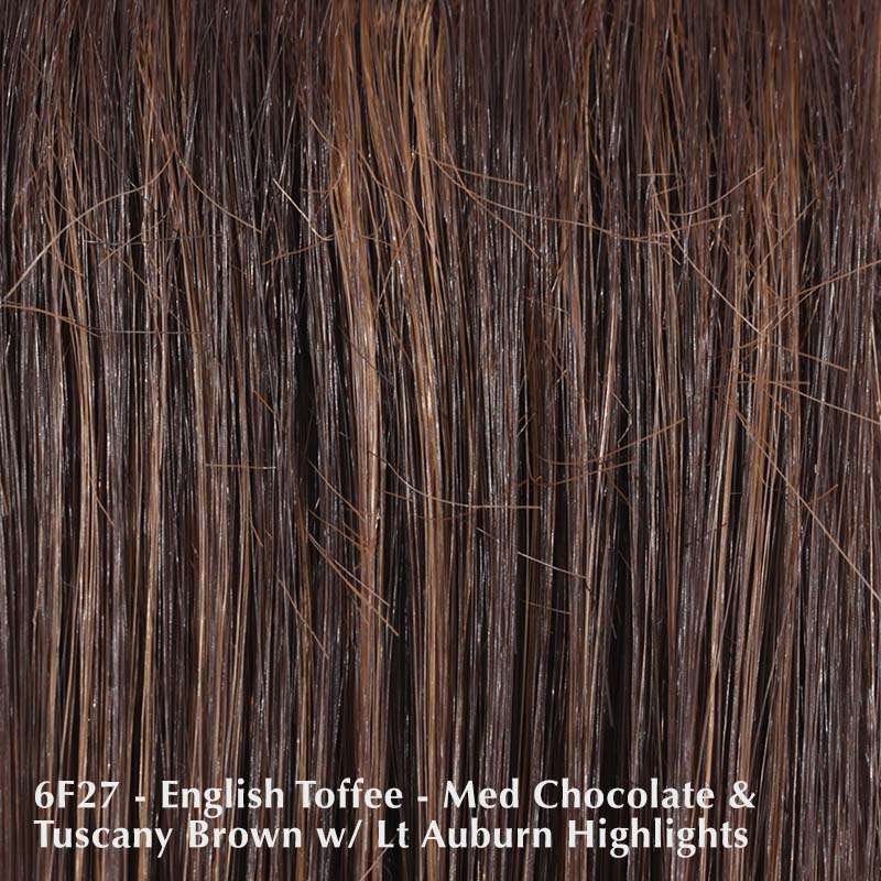 Allegro 28 Wig by Belle Tress | Heat Friendly | Creative Lace Front (Mono Part) Belle Tress Heat Friendly Synthetic English Toffee | 6F27 | A blend of medium chocolate and Tuscany rich brown with light auburn highlights / Bang: n/a | Side: 17.5" - 18" | Nape: 19" | Back: 28" | Overall: 17.5" - 28" / Average