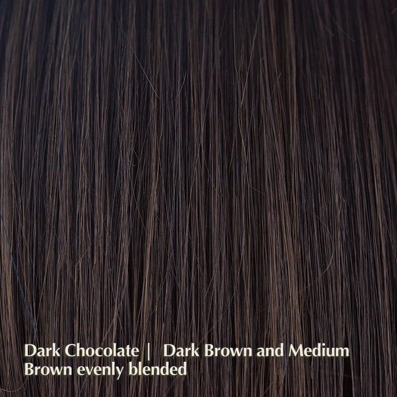 Alva Wig by Noriko | Synthetic Wig (Basic Cap) Noriko Synthetic Dark Chocolate | Dark Brown and Medium Brown evenly blended / Fringe: 3.9” | Crown: 9.4” | Nape: 3.9” / Average