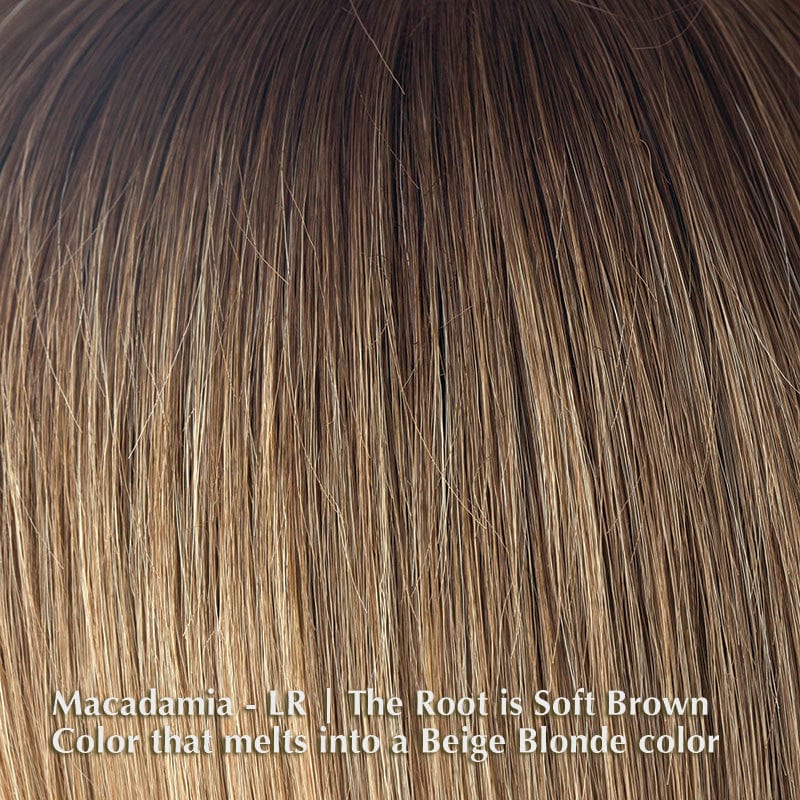 Amal Wig by Rene of Paris | Synthetic Wig (Basic Cap) Rene of Paris Synthetic Macadamia-LR | The Root is Soft Brown Color that melts into a Beige Blonde color / Front: 7.5 | Crown: 10.3 | Nape: 4.2 / Average