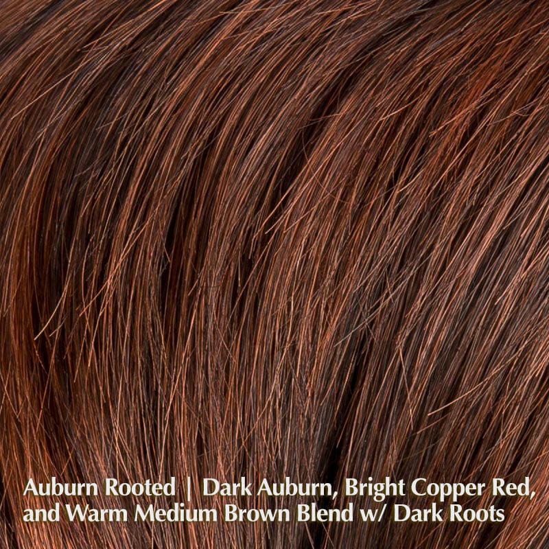 Amaze Wig by Ellen Wille | Human Hair & Synthetic Blend Lace Front Wig (Mono Top) Ellen Wille Heat Friendly | Human Hair Blend Auburn Rooted | Dark Auburn, Bright Copper Red, and Warm Medium Brown blend with Dark Roots / Front: 8" | Crown: 4" | Sides: 3.25" | Nape: 2” / Petite / Average