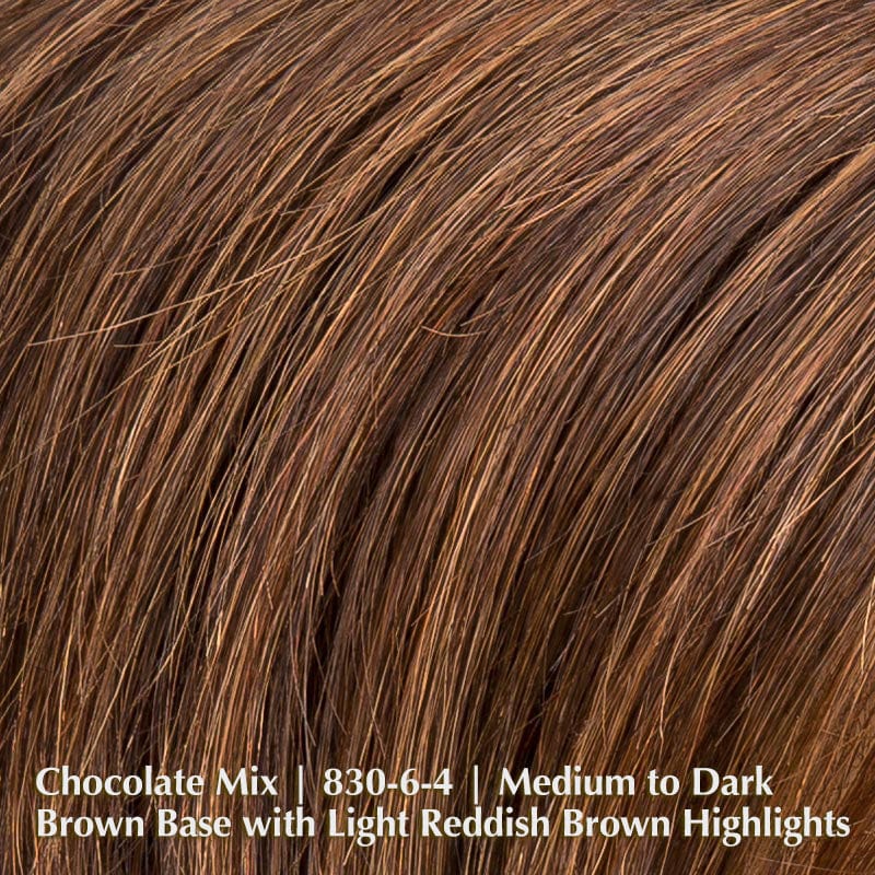 Amaze Wig by Ellen Wille | Human Hair & Synthetic Blend Lace Front Wig (Mono Top) Ellen Wille Heat Friendly | Human Hair Blend Chocolate Mix | 830-6-4 | Medium to Dark Brown base with Light Reddish Brown highlights / Front: 8" | Crown: 4" | Sides: 3.25" | Nape: 2” / Petite / Average