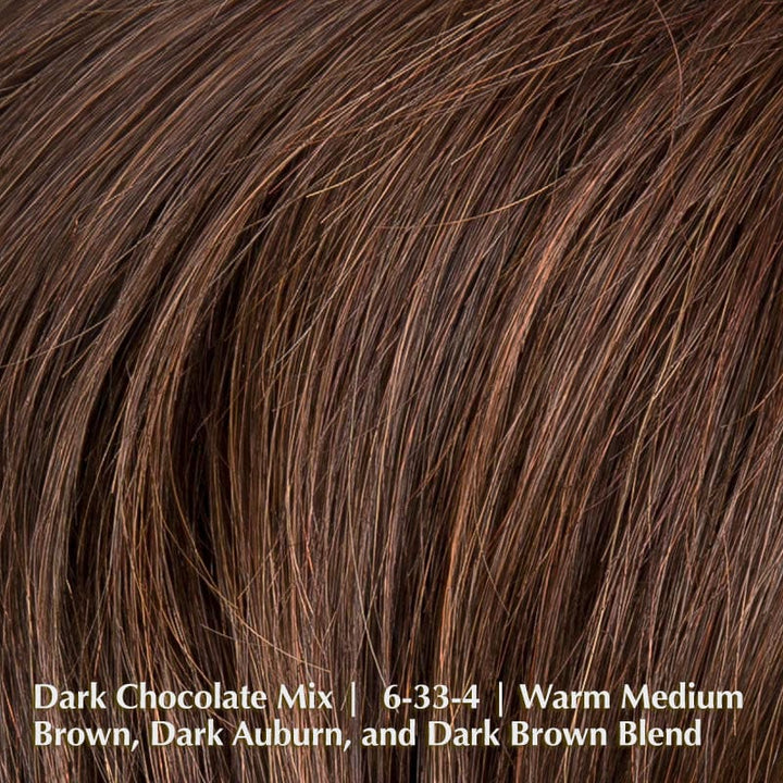 Amaze Wig by Ellen Wille | Human Hair & Synthetic Blend Lace Front Wig (Mono Top) Ellen Wille Heat Friendly | Human Hair Blend Dark Chocolate Mix |  6-33-4 | Warm Medium Brown, Dark Auburn, and Dark Brown blend / Front: 8" | Crown: 4" | Sides: 3.25" | Nape: 2” / Petite / Average