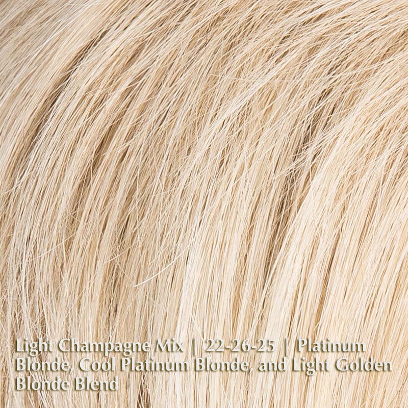 Amaze Wig by Ellen Wille | Human Hair & Synthetic Blend Lace Front Wig (Mono Top) Ellen Wille Heat Friendly | Human Hair Blend Light Champagne Mix | 22-26-25 | Platinum Blonde, Cool Platinum Blonde, and Light Golden Blonde blend / Front: 8" | Crown: 4" | Sides: 3.25" | Nape: 2” / Petite / Average