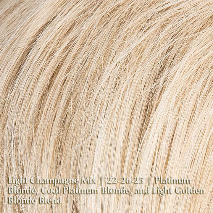 Amaze Wig by Ellen Wille | Human Hair & Synthetic Blend Lace Front Wig (Mono Top) Ellen Wille Heat Friendly | Human Hair Blend Light Champagne Mix | 22-26-25 | Platinum Blonde, Cool Platinum Blonde, and Light Golden Blonde blend / Front: 8" | Crown: 4" | Sides: 3.25" | Nape: 2” / Petite / Average