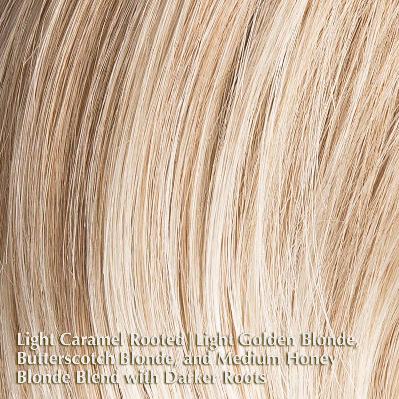 Amy Deluxe Wig by Ellen Wille | Synthetic Lace Front Wig Ellen Wille Synthetic Light Caramel Rooted | Light Golden Blonde, Butterscotch Blonde, and Medium Honey Blonde blend with Darker roots / Front: 5 " | Crown: 8" | Sides: 6 " | Nape: 2" / Petite / Average