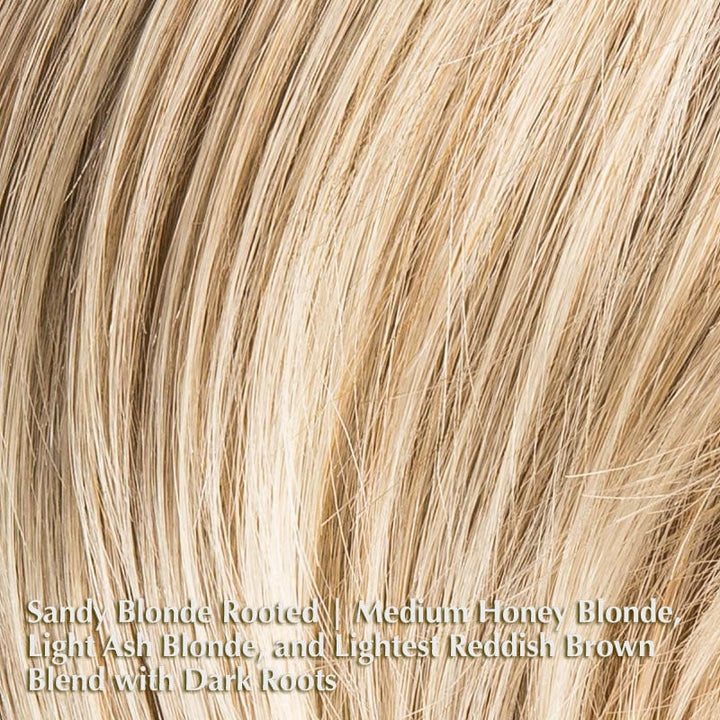 Amy Deluxe Wig by Ellen Wille | Synthetic Lace Front Wig Ellen Wille Synthetic Sandy Blonde Rooted | Medium Honey Blonde, Light Ash Blonde, and Lightest Reddish Brown blend with Dark Roots / Front: 5 " | Crown: 8" | Sides: 6 " | Nape: 2" / Petite / Average