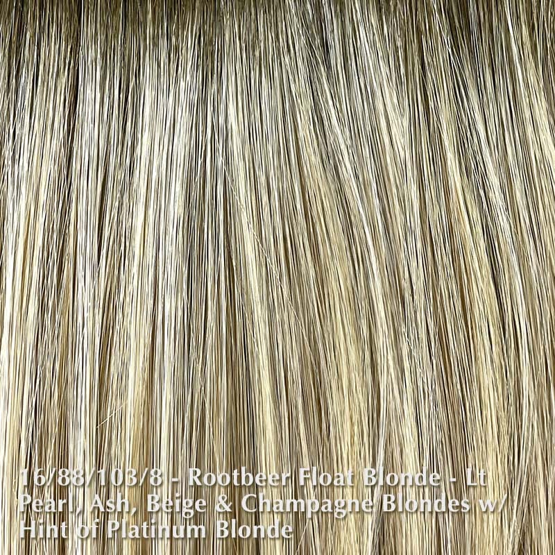Anatolia Wig by Belle Tress | Heat Friendly | Synthetic Lace Front Wig (Center Mono Part) Belle Tress Heat Friendly Synthetic Rootbeer Float Blonde | A blend of light pearl blonde, ash blonde, beige blonde, champagne blonde and platinum blonde hint / Side Bangs: 9 - 13.5" | Nape: 3.5" | Back: 11" | Overall: 3.5 - 13.5" / Average