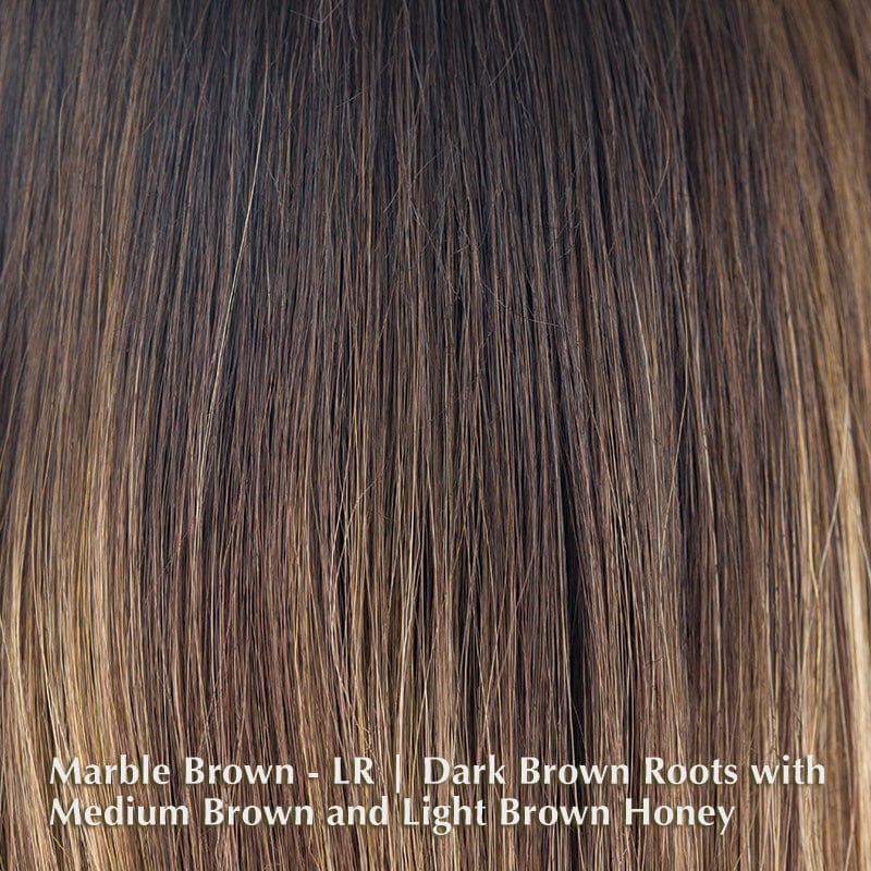 Angelica Large Wig by Noriko | Synthetic Wig (Basic Cap) Noriko Synthetic Marble Brown-LR | Dark Brown Roots with Medium Brown and Light Brown Honey / Front: 8" | Crown: 16.2" | Nape: 16" / Large