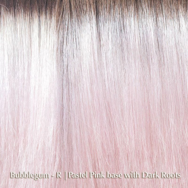 Angelica Wig by Noriko | Synthetic Wig (Basic Cap) Noriko Synthetic Bubblegum-R | Pastel Pink base with Dark Roots / Front: 8" | Crown: 16.2" | Nape: 16" / Average