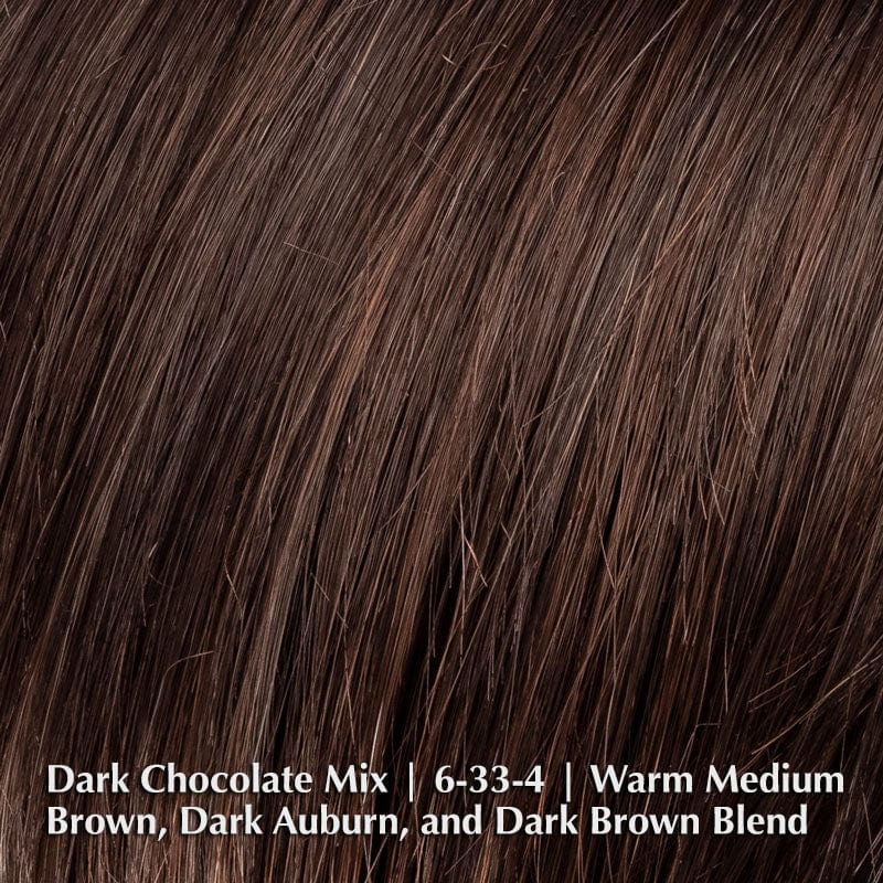 Area Wig by Ellen Wille | Synthetic Wig (Mono Crown) Ellen Wille Synthetic Dark Chocolate Mix |  6-33-4 | Warm Medium Brown, Dark Auburn, and Dark Brown blend / Front: 7.5” | Crown: 10” | Sides: 6.5” | Nape: 5” / Petite / Average