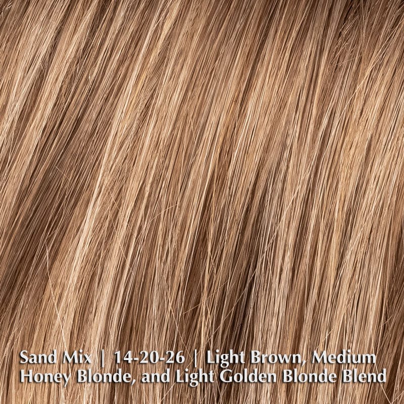Area Wig by Ellen Wille | Synthetic Wig (Mono Crown) Ellen Wille Synthetic Sand Mix | 14-20-26 | Light Brown, Medium Honey Blonde, and Light Golden Blonde blend / Front: 7.5” | Crown: 10” | Sides: 6.5” | Nape: 5” / Petite / Average