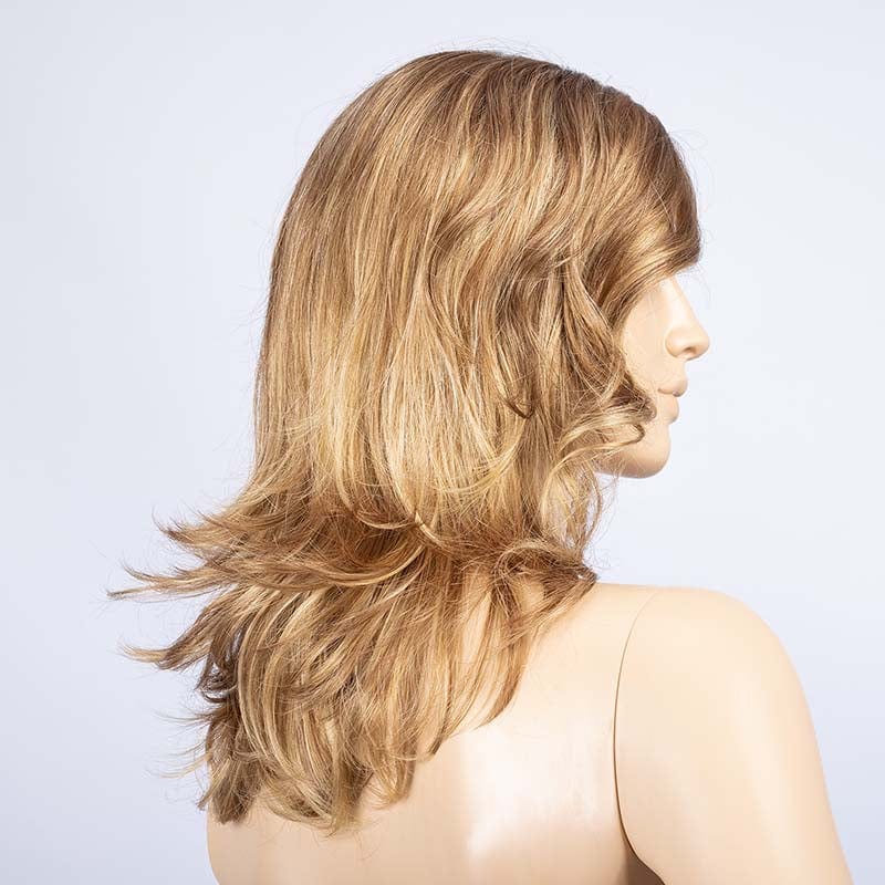 Aria Wig by Ellen Wille | Extended Lace Front | Mono Part Ellen Wille Synthetic Bernstein Multi Shaded 20.27.12 | Light Strawberry Blonde Dark Strawberry Blonde and Lightest Brown Blend with Dark Shaded Roots / Front: 11.5" | Crown: 9" | Sides: 10" | Nape: 11" / Petite / Average