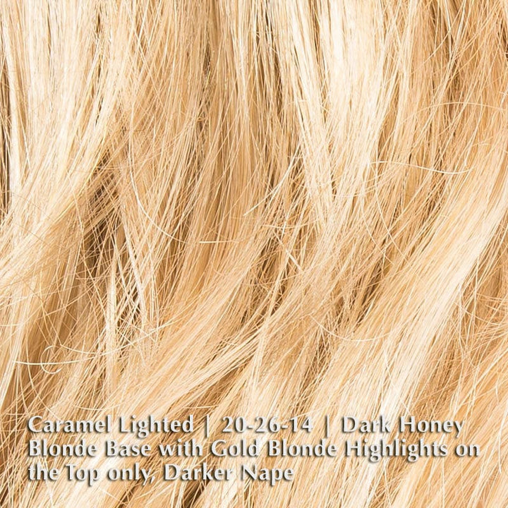 Arrow Wig by Ellen Wille | Synthetic Lace Front Wig (Mono Part) Ellen Wille Synthetic Caramel Lighted | 20-26-14 | Dark Honey Blonde base with Gold Blonde highlights on the top only, darker nape / Front: 14" | Crown: 14" | Sides: 13" | Nape: 13.5" / Petite / Average