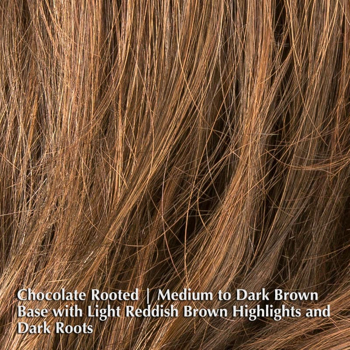 Arrow Wig by Ellen Wille | Synthetic Lace Front Wig (Mono Part) Ellen Wille Synthetic Chocolate Rooted | Medium to Dark Brown base with Light Reddish Brown highlights and Dark Roots / Front: 14" | Crown: 14" | Sides: 13" | Nape: 13.5" / Petite / Average