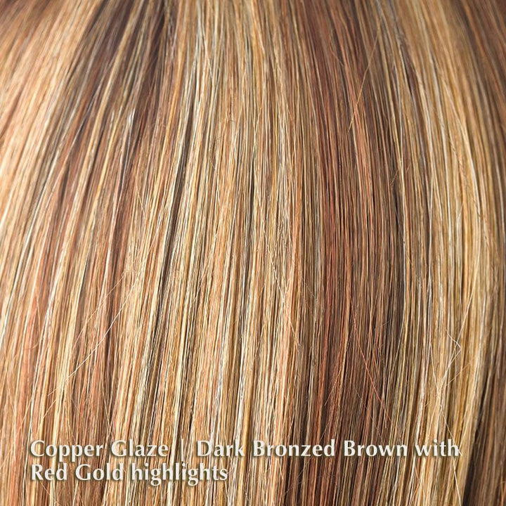 Audrey Wig by ROP Hi Fashion | Synthetic Wig (Basic Cap) Rene of Paris Synthetic Copper Glaze | Dark Bronzed Brown with Red Gold highlights / Front: 4.75" | Crown: 6" | Nape: 2.25" / Average